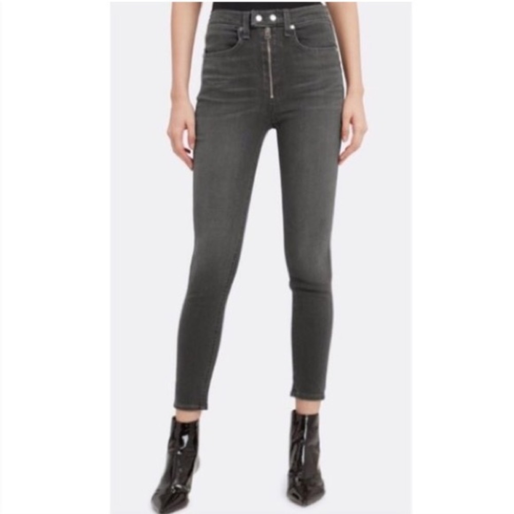 Rag & bone Baxton High rise skinny jeans in Coated Dime wash gray exposed zipper